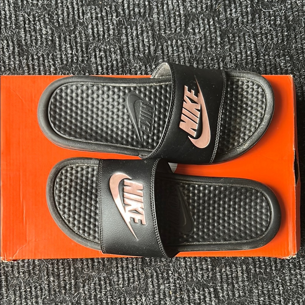 Nike Black and Red Slide Sandals